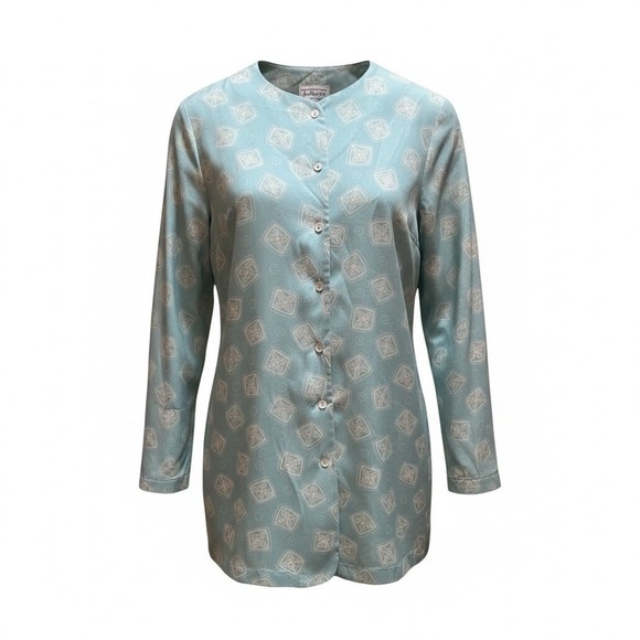 Talbots Tops - Talbots Women's Shirt Vintage 10 Medium Silk Blue Career Long Sleeve Button Up